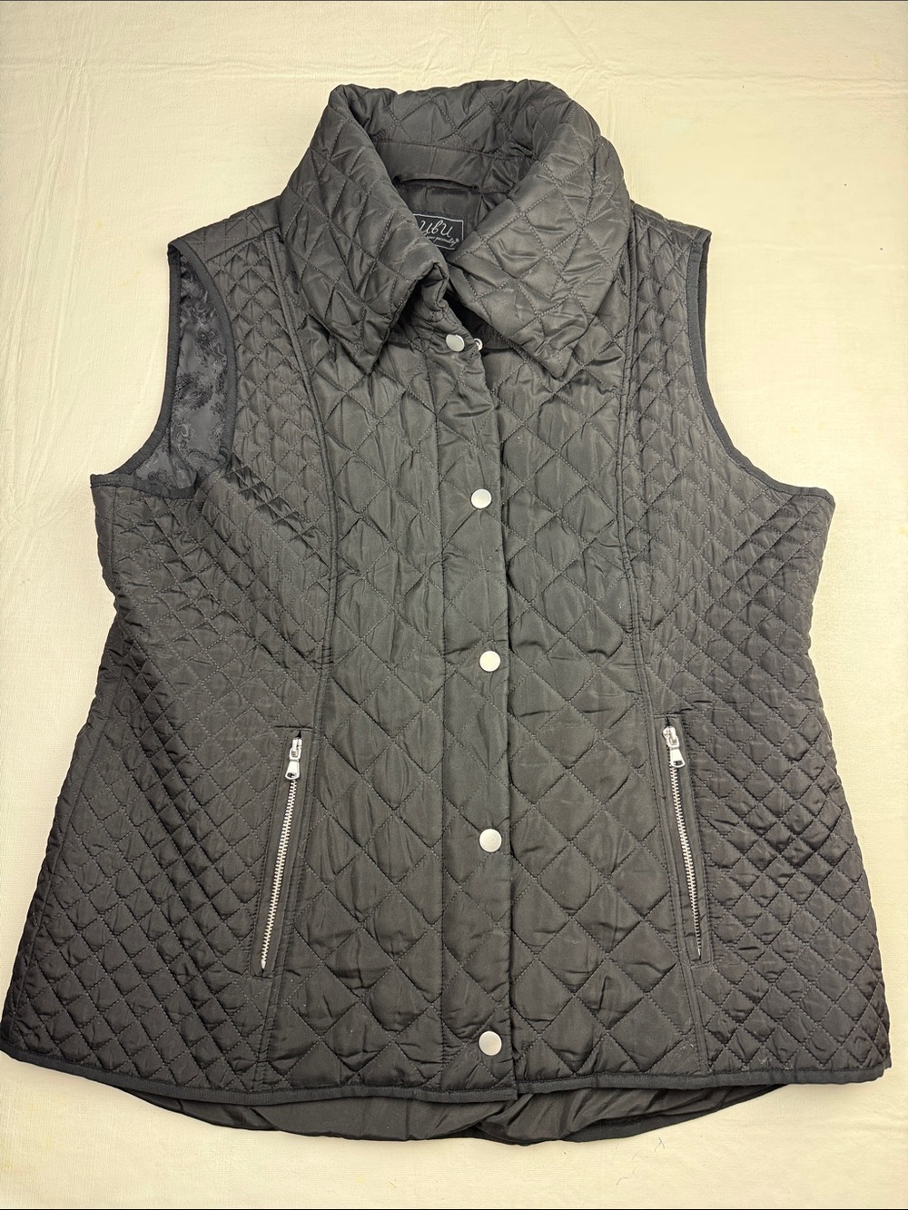 UBU Women's Black Quilted Sleeveless Lightweight Vest Zip Pockets Size L
